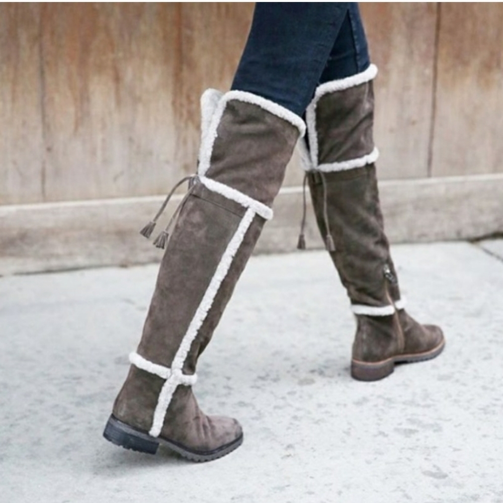 Frye Tamara Shearling Lined Over the knee Boots grey Size 8 - Picture 1 of 9